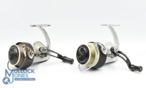 2x S Allcock and Co Redditch Patent Delmatic Mark II fixed spool reels - both with curved folding