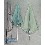 2 large green Fishing Umbrellas all complete unbranded with aluminium spike, within a nylon rod