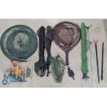 Selection of Fishing Landing Nets, Net Heads, scoop net by Daiwa Wilderness with gear keeper clip,