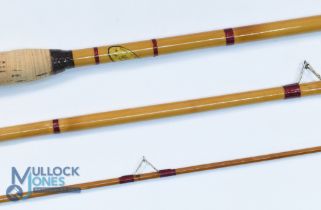 Allcock 11' 3 piece whole and split cane coarse fishing rod, lightly restored, ceramic butt and