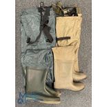 2 Pairs of Fishing Booted Chest Waders - a pair made by Snowbee in nylon and PVC- size waist up to