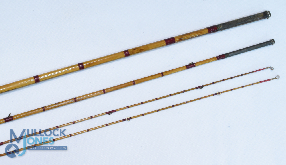 Rare early Hardy 11'6", 3 piece split cane fly rod with spare tip, burgundy whipped drop rings, - Image 3 of 4