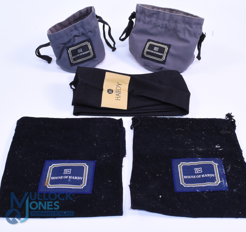 A collection of Hardy logo pouches and bags, made up of: 2x modern Selvyt cloth pull cord pouches,