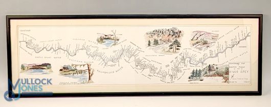 Fisherman's Map of Salmon Pools on the River Spay, framed under glass -size#27cm x 82cm