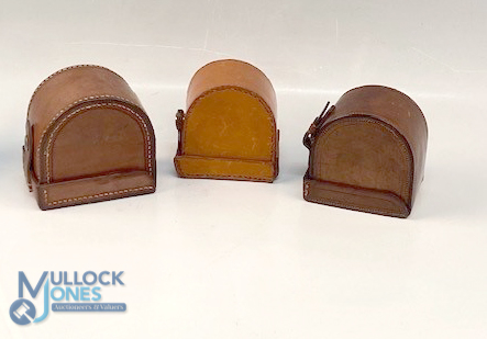 A collection of block leather 'D' shape reel cases, as follows: Unnamed green lined 3.5" case with - Image 3 of 3