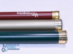 A collection of modern screw top alloy rod tubes, as follows: Green 53