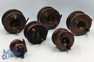 A nice collection of brass and mahogany reels, all complete, just need a good clean and wax to