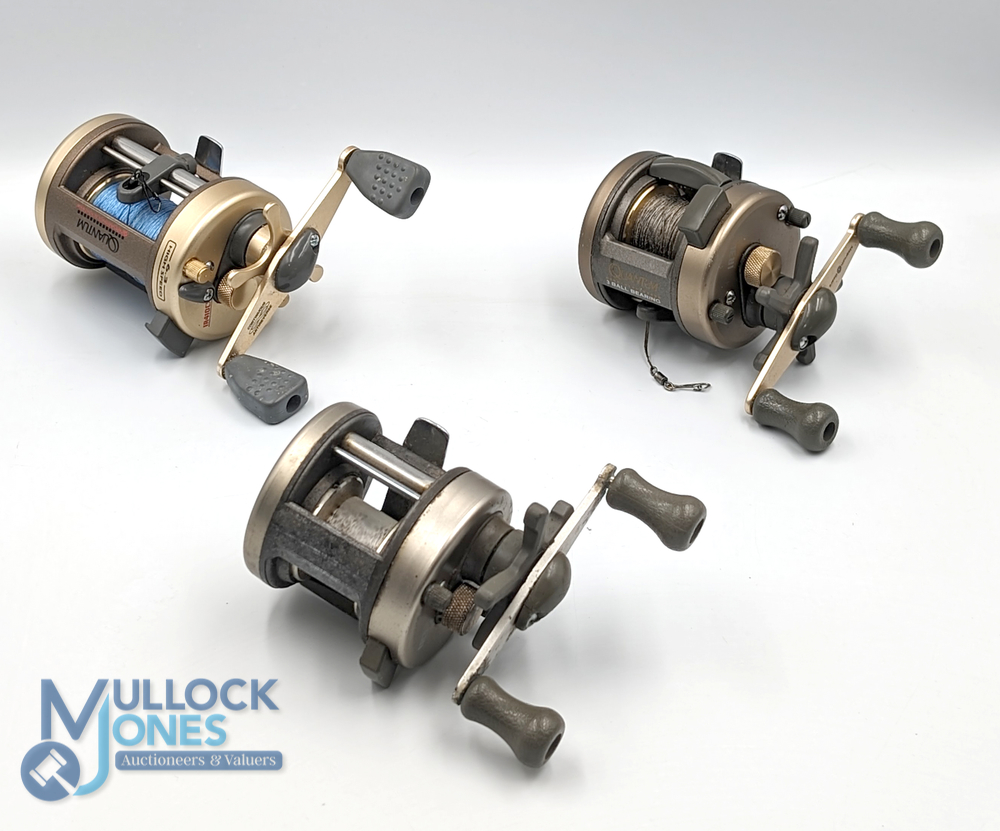 A collection of Quantum iron multiplier reels, as follows: IR 410 CX saltwater reel, high speed twin