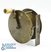 Early c1880 unnamed 3 3/4" all brass salmon winch fly reel style of Jones Maker London, with