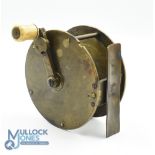 Early c1880 unnamed 3 3/4" all brass salmon winch fly reel style of Jones Maker London, with