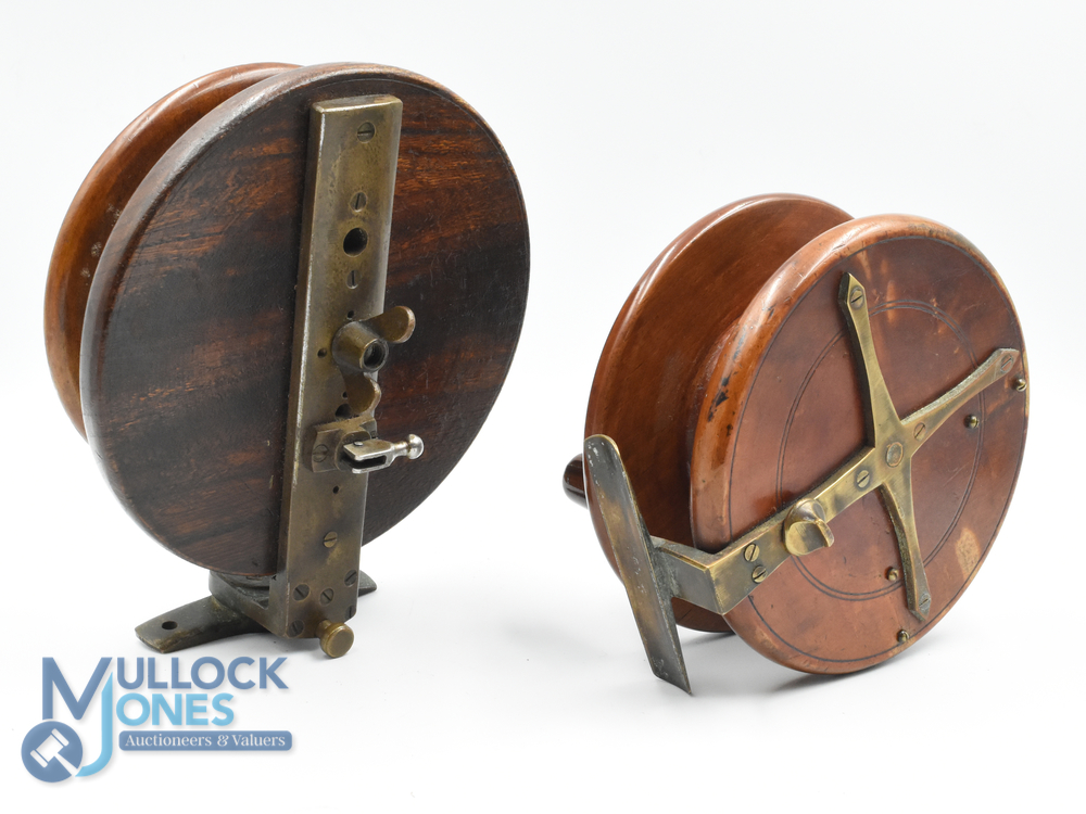 2x Nottingham wood and brass reels - features a 5" starback reel with brass lined backplate, brass - Image 2 of 2