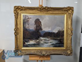 Large Fishing Oil Painting by Archibald Kay RSA RSW Artist -Scottish Highland River Scene, in