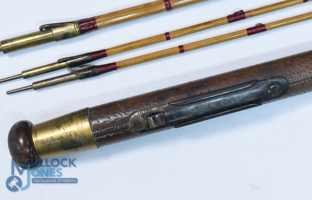 Rare early Hardy 11'6", 3 piece split cane fly rod with spare tip, burgundy whipped drop rings, - Image 4 of 4