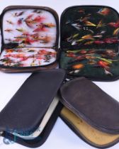 A collection of faux leather zip fly cases: 7.5" x 5" with over 30 salmon flies. 7.5" x 5" with over