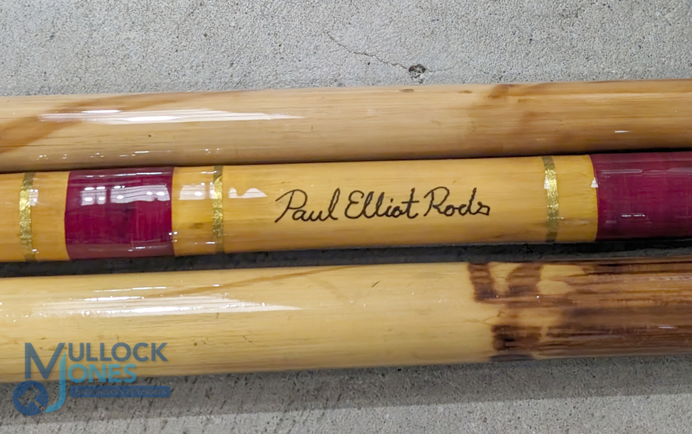 3 Whole Cane Landing Net Handles and tip tube, walking stick, all in great condition signed Paul - Image 2 of 2
