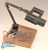 Period Lenslite Magnifying Lamp, ideal for fly-tying mounted on wooden base, has been adapted to fit