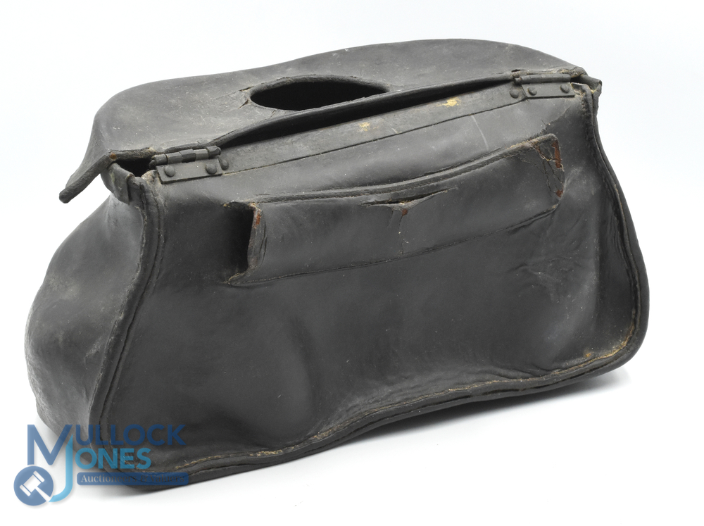 Antique Pot-Bellied Steamed Leather Fishing Creel, with brass fitting lock, hinged lid that has a - Image 3 of 4