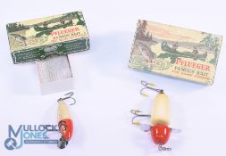 Pflueger, USA No. 3796 red/white wooden lure, 2 3/4" with trebles and swivel, a Pflueger Mustang,