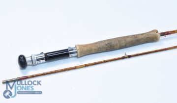 A scarce D McLeod & Co Glasgow split cane fly rod, 8ft 2pc alloy uplocking reel seat, agate lined