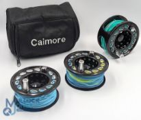 Airflo Xceed 10/12 alloy salmon fly reel with 2 spare spools, 4 1/4" wide ventilated spool with