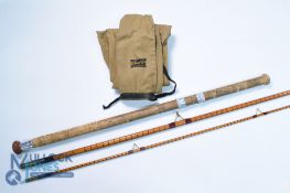 A fine B James London "The Kennet Perfection" 11ft 6" 3pc split cane rod 24" mushroom handle with