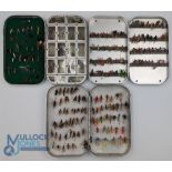 3 Assorted Richard Wheatley Slim alloy Fly Tins, with a selection of dry and wet flies, wet Nymphs