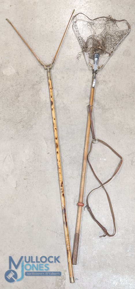 Fine Hard Bro Wading Stick /Landing Net, with folding neck leather strap and original net fully