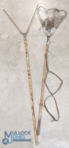 Fine Hard Bro Wading Stick /Landing Net, with folding neck leather strap and original net fully