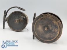 A Pair of Scottish P D Malloch Salmon Reels - features a bronzed brass Malloch side caster