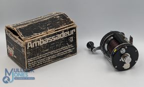 Abu Ambassadeur 6600C multiplier, black finish twin handles, side spindle tensioner, on/off check,