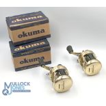 Okuma Induron ID 250 LX LHW gold finish multiplier, twin handles, spindle tensioner, thumb free