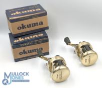 Okuma Induron ID 250 LX LHW gold finish multiplier, twin handles, spindle tensioner, thumb free