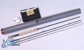 A fine Hardy "Wraith Sintrix 550" AWS carbon fly rod, 9ft 3" 4pc line 7# E, alloy double uplocking