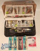 Abu Garcia Cantilever Fishing Tackle Box, with Abu spinner lures, a good clean collection with 4
