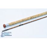 B James & Son Ealing, London "The Grebe" split cane rod 9ft 2pc 26" handle with alloy sliding reel