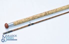 B James & Son Ealing, London "The Grebe" split cane rod 9ft 2pc 26" handle with alloy sliding reel