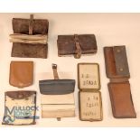 Another selection of unnamed leather fishing wallets, as follows: 5" x 4" with 20 pockets, sleeves