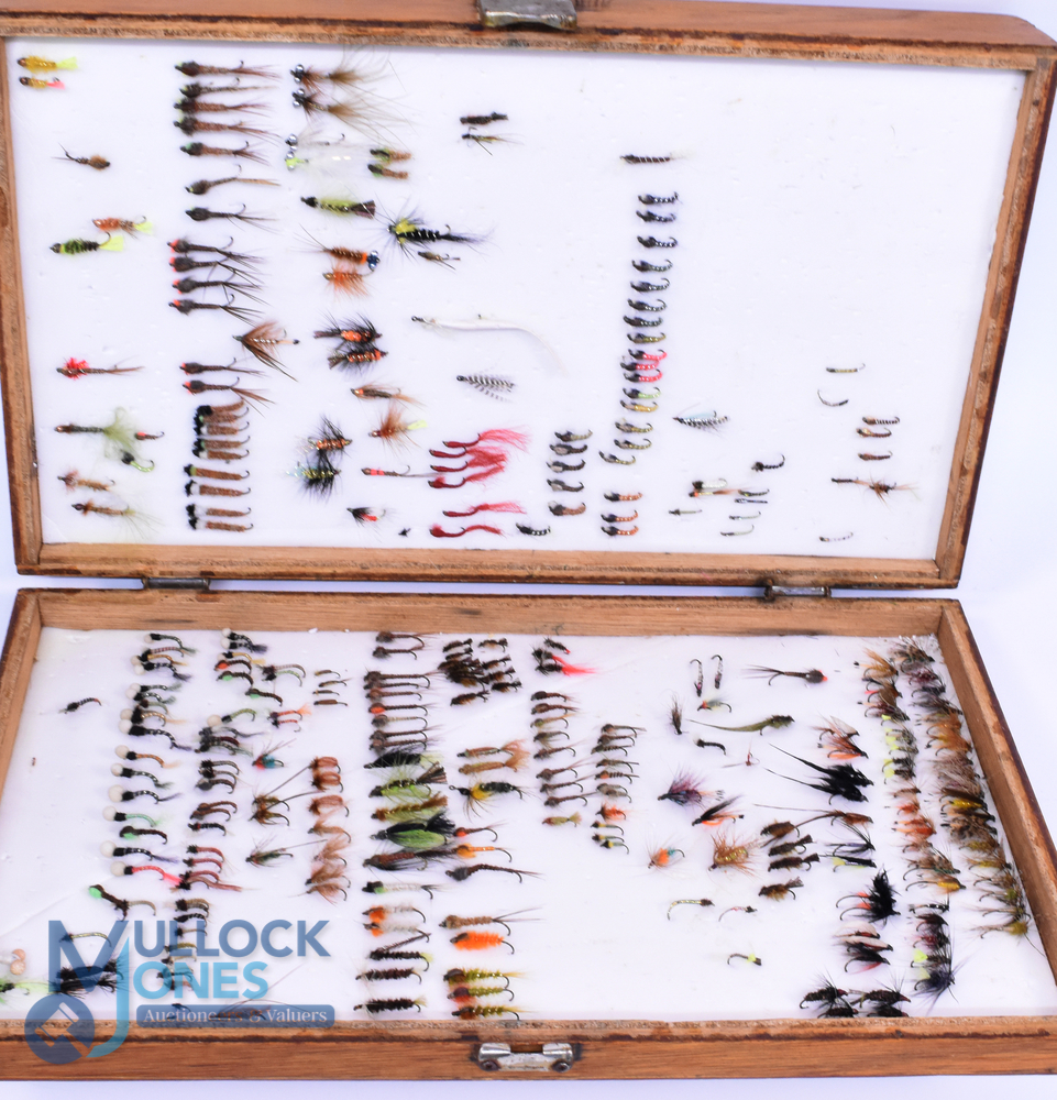 Large unnamed double fly box, 15" x 9" x 3", sides lined with Etha foam, marked lures and nymphs, - Image 2 of 2