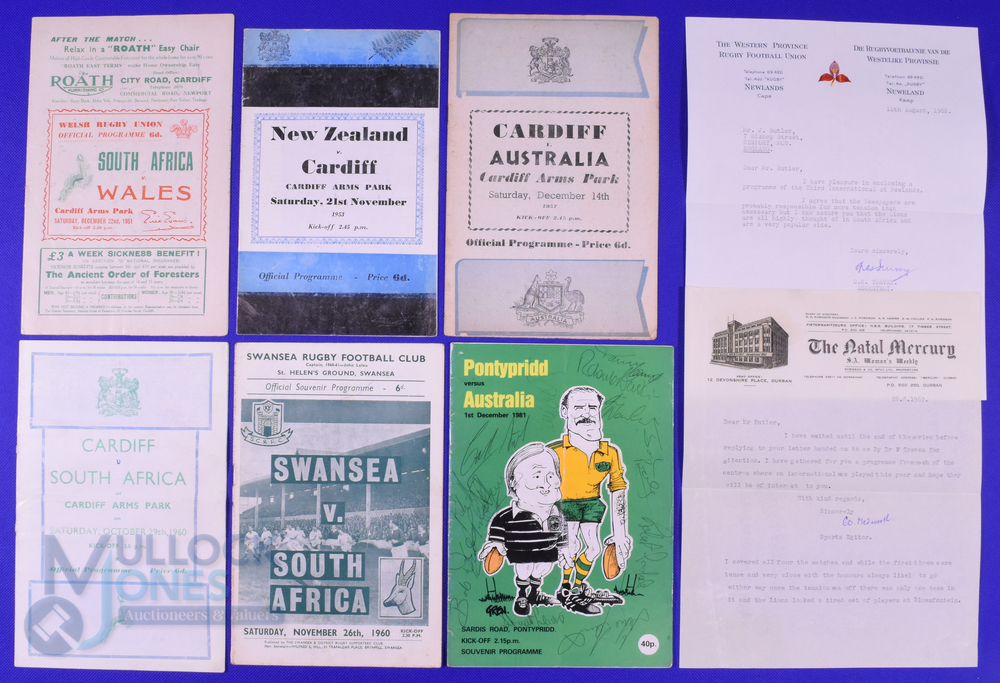 1951-1981 Tourists in Wales Rugby Programmes (8): Wales v S Africa, 1951; Cardiff v NZ 1953 (home