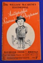 1948/49 Hibernian v Manchester Utd McCartney Testimonial match programme 22 September 1948;