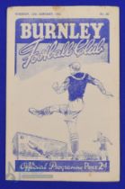 1952/53 Burnley v Portsmouth FAC match 3rd round replay 13 January 1953, 4 page issue; slight