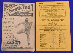 1946/47 Wolverhampton Wanderers v Presto NE Div. 1 match programme (29 March) plus away reverse