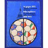 1973 Italy v England international match programme (75th Anniversary of Italian FA) 14th June 1973