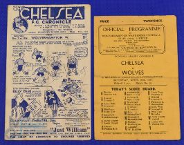 1946/47 Wolverhampton Wanderers v Chelsea Div. 1 match programme (26 April) plus away reverse