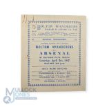 1946/47 Bolton Wanderers v Arsenal Div. 1 match programme 5 April 1947; slight rust mark, o/wise