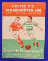 1956 Glasgow Celtic v Manchester Utd fund raiser match programme for Cheshire Homes 16 April 1956;
