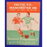 1956 Glasgow Celtic v Manchester Utd fund raiser match programme for Cheshire Homes 16 April 1956;