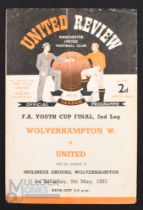 1952/53 FA Youth Cup final Manchester Utd v Wolverhampton Wanderers 1st leg match programme 4 May