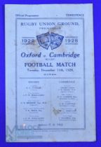 1928 Varsity Match Rugby Programme: Folds, grubby, marks to front, Cambridge four-timer, usual