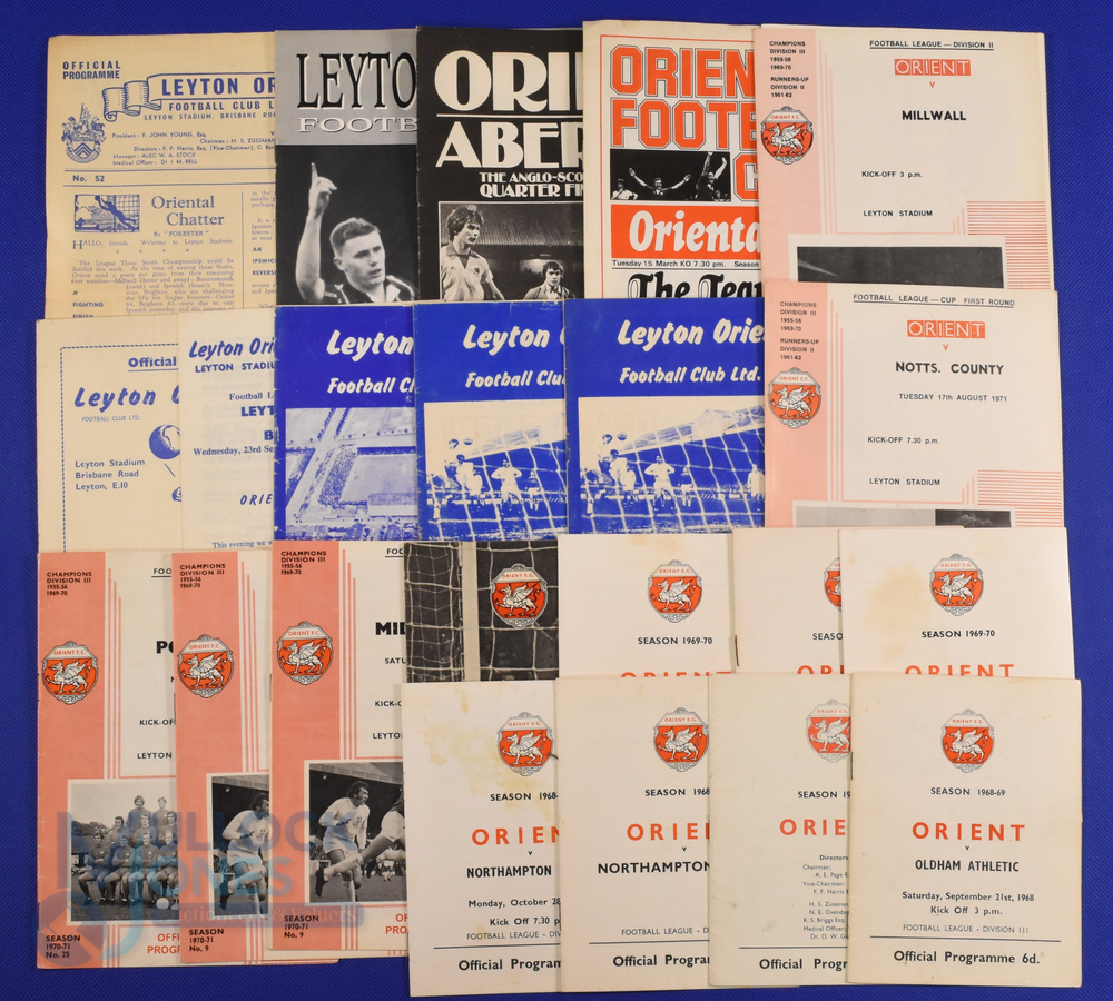 Collection of Leyton Orient (Orient) home programmes 1955/56 Millwall, 1957/58 Reading (FAC), 1959/